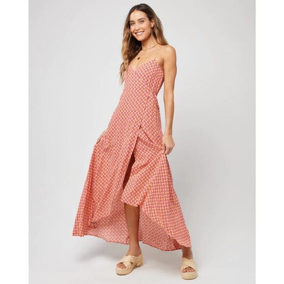 L*Space Junie Summatime Check Floral High Low Wrap Maxi Dress Size Small - Picture 4 of 7